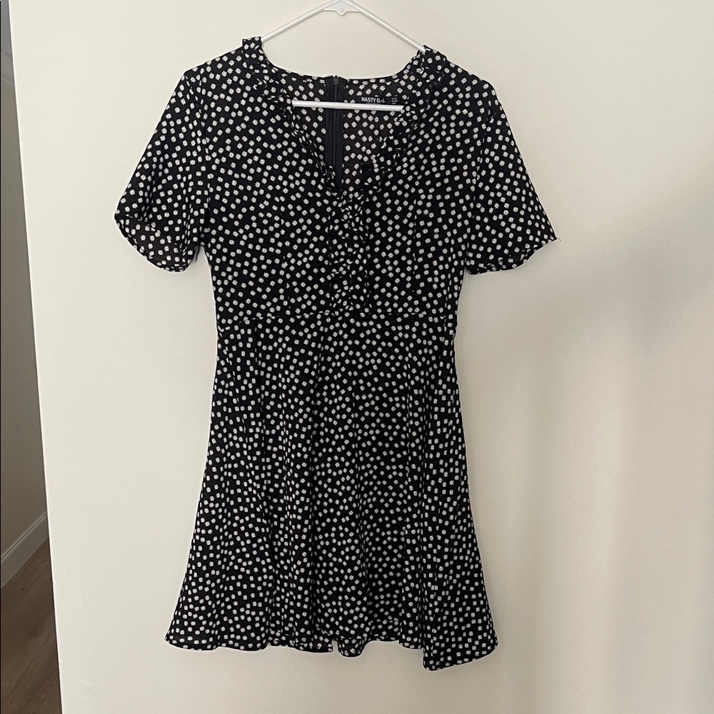 Nasty Gal Black Dress with White Floral Pattern